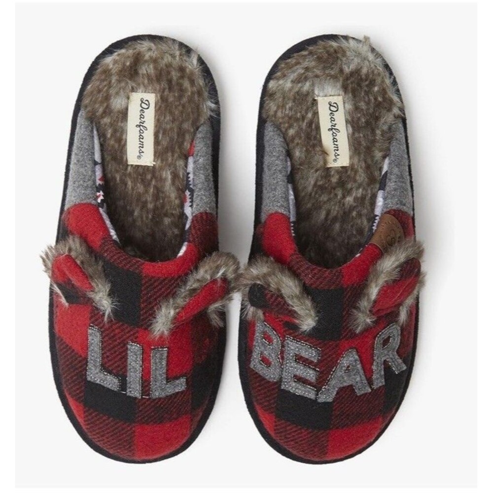 Dearfoams Kids Unisex Slipper Lil Bear Plaid US 5-6 Toddler
